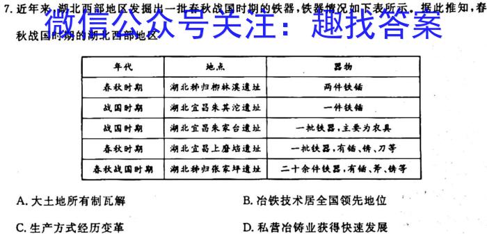 黑龙江省2023~2024学年度高三上学期龙东五城市期中联考(24012C)历史试卷