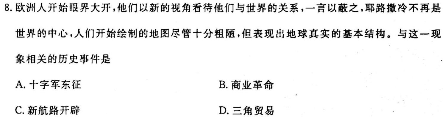 安徽省2023-2024学年度九年级阶段诊断(PGZXF-AH)(二)历史