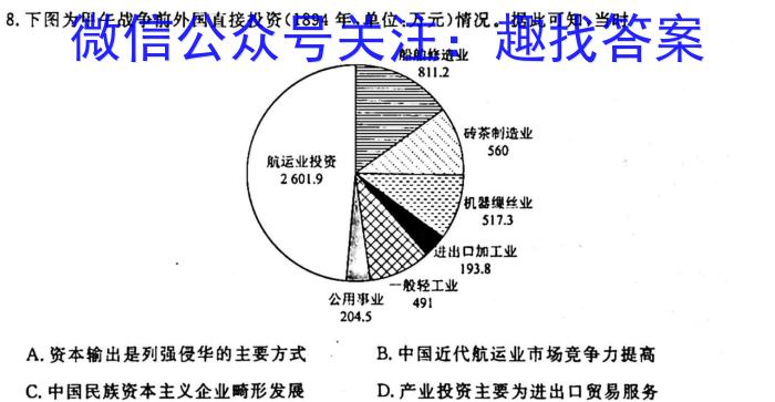 陕西省2023-2024学年度第一学期第一次阶段性作业C版历史