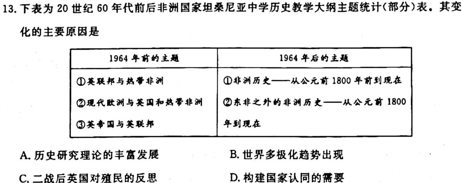 [今日更新]福建省2023年秋季九年级期中教学素质联合拓展活动历史试卷答案