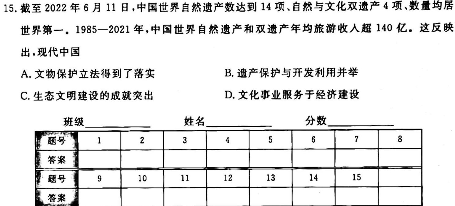 吉林省扶余市第一中学2023~2024学年高三上学期第三次月考(243201D)历史