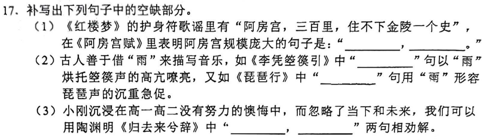 河南省2023~2024学年度九年级综合素养评估R-PGZX C HEN(一)1语文