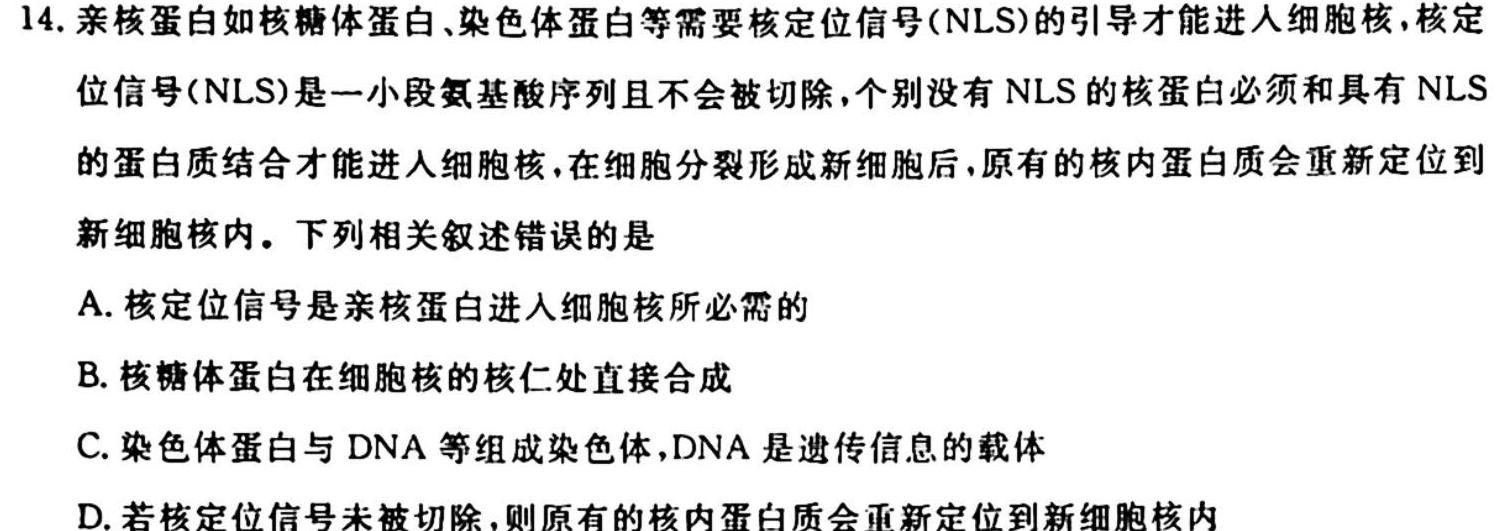 西南大学附中高2025届高二上阶段性检测(一)生物试卷答案