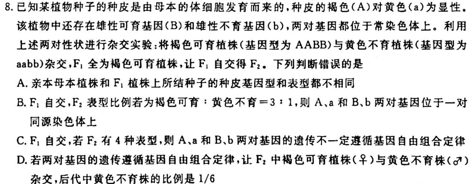 河北省2023~2024学年高三(上)第四次月考(24-91C)生物试卷答案