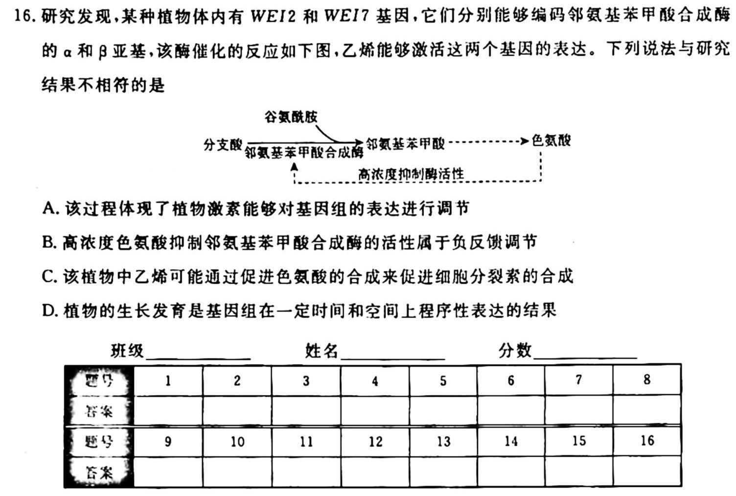 ［广东大联考］广东省2023-2024学年度高二年级上学期期中考试（10月）生物