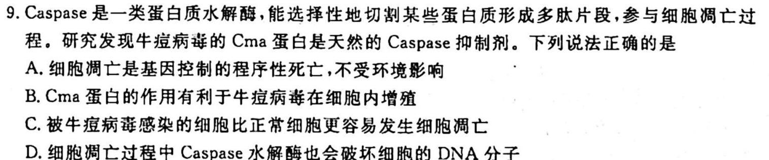 怀仁一中高一年级2023-2024学年上学期第二次月考(24222A)生物学试题答案