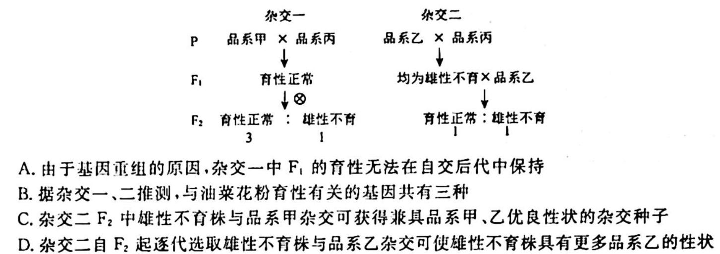 ［晋一原创测评］山西省2023-2024学年第一学期九年级期中质量监测生物学试题答案