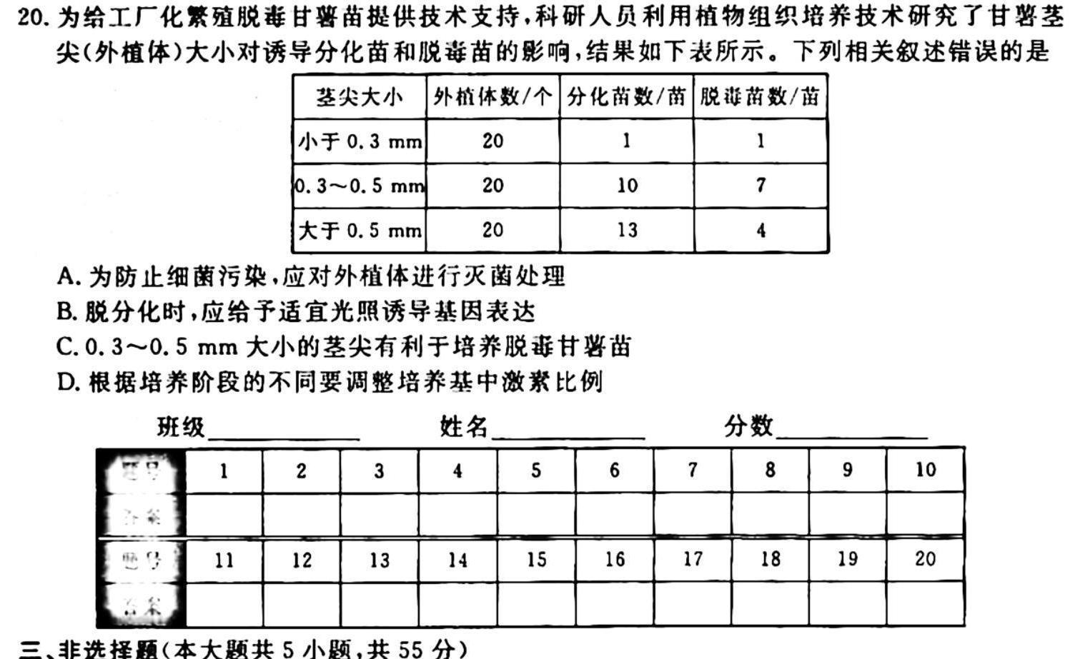 山西省2023~2024学年度九年级阶段评估(B)R-PGZX E SHX(二)生物学试题答案