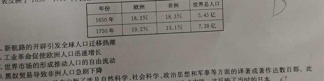 高才博学 河北省2023-2024学年度八年级第一学期素质调研一历史