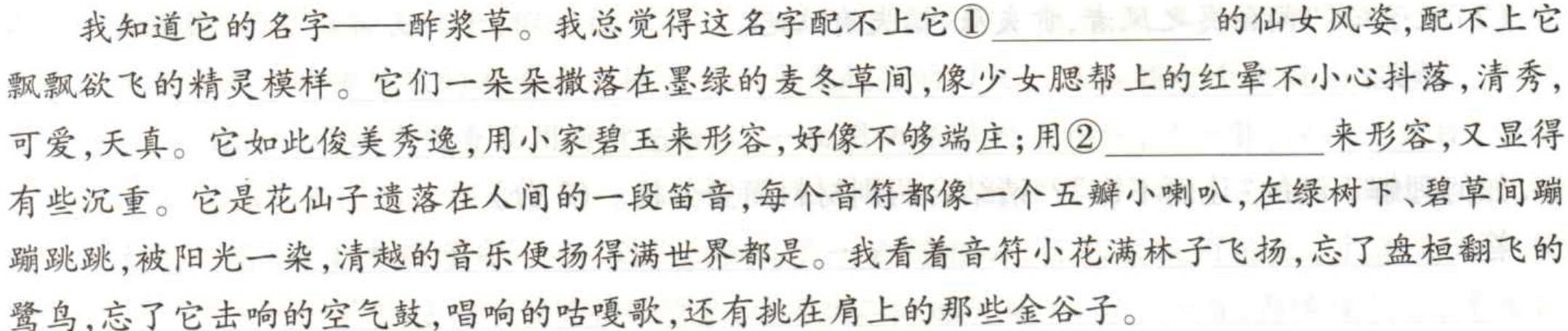 山西省晋中市2023年10月份九年级检测试题（卷）语文