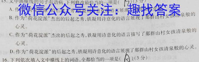 陕西省2023-2024学年度九年级第一学期期中学业水平测试语文