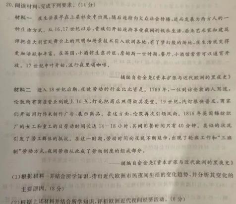 安徽省2023-2024学年度第一学期九年级期中素质教育评估试卷历史