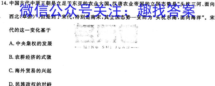 安徽省2023-2024学年度第一学期九年级第一次诊断性阶段检测历史试卷