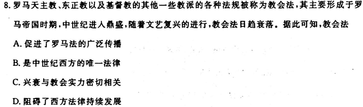 2024届广西名校高考模拟试卷第一次摸底考试历史