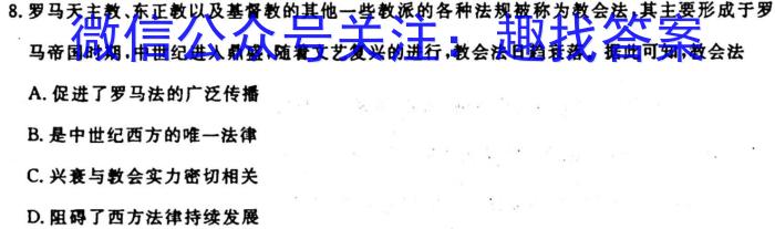 河北省高碑店市2023-2024学年度第一学期第一阶段性教学质量监测（初二）历史