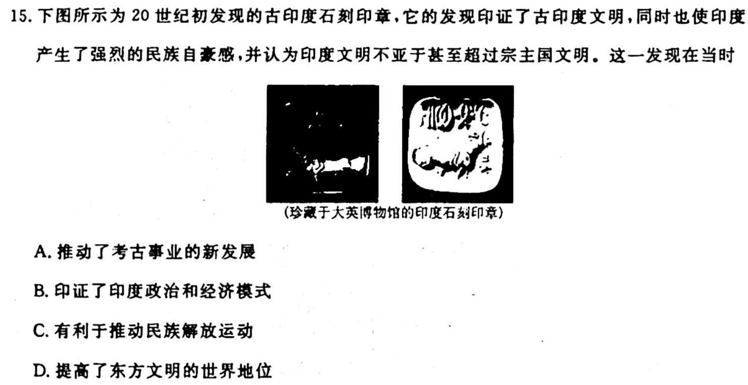 24届高三年级TOP二十名校调研考试四历史