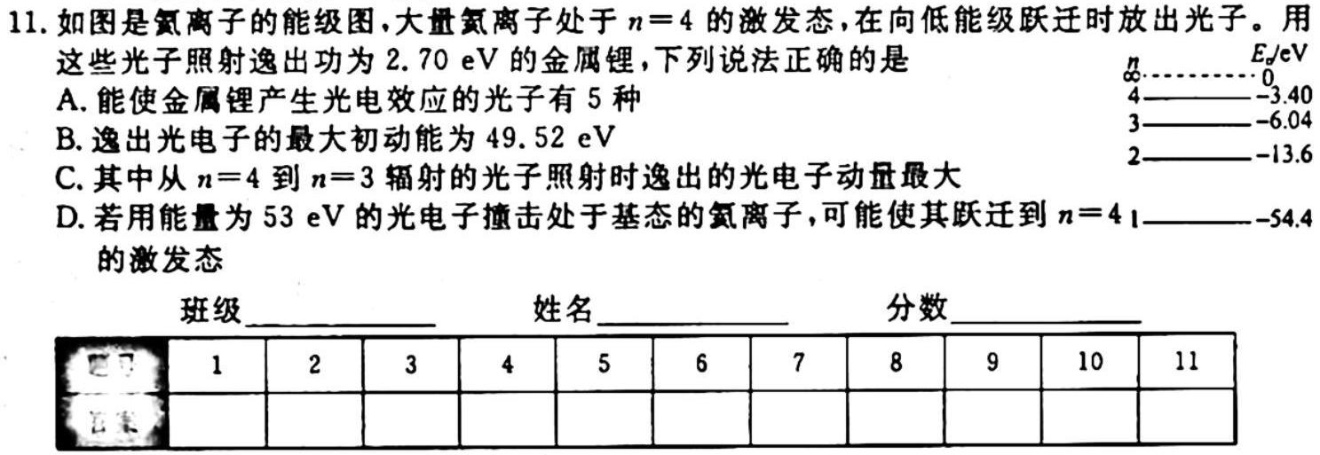 安徽省2023-2024学年高二年级名校阶段检测联考（24004B）物理.