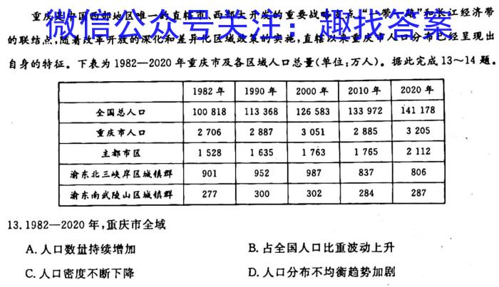 2023-2024学年·高考信息检测卷(二)2地理试卷答案