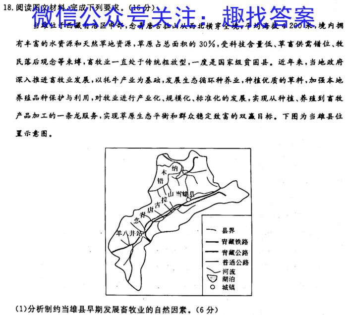 山西2024年4月份高二期中调研测试地理试卷答案