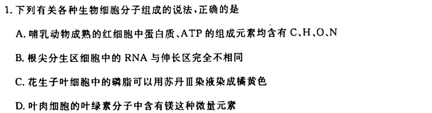 河北省思博2024届九年级第一学期第一次学情评估（B卷）生物试卷答案