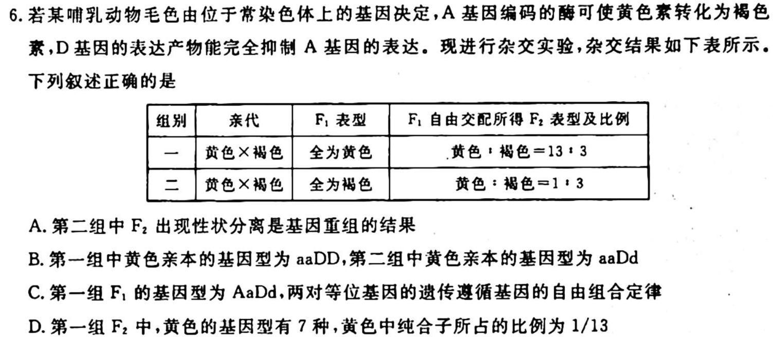 红河州一中2023年秋季学期高二十月月考生物