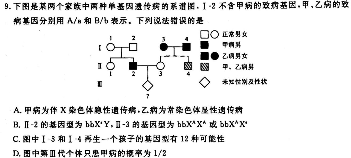 2023-2024学年山东省高一"选科调考"第一次联考(箭头SD)生物