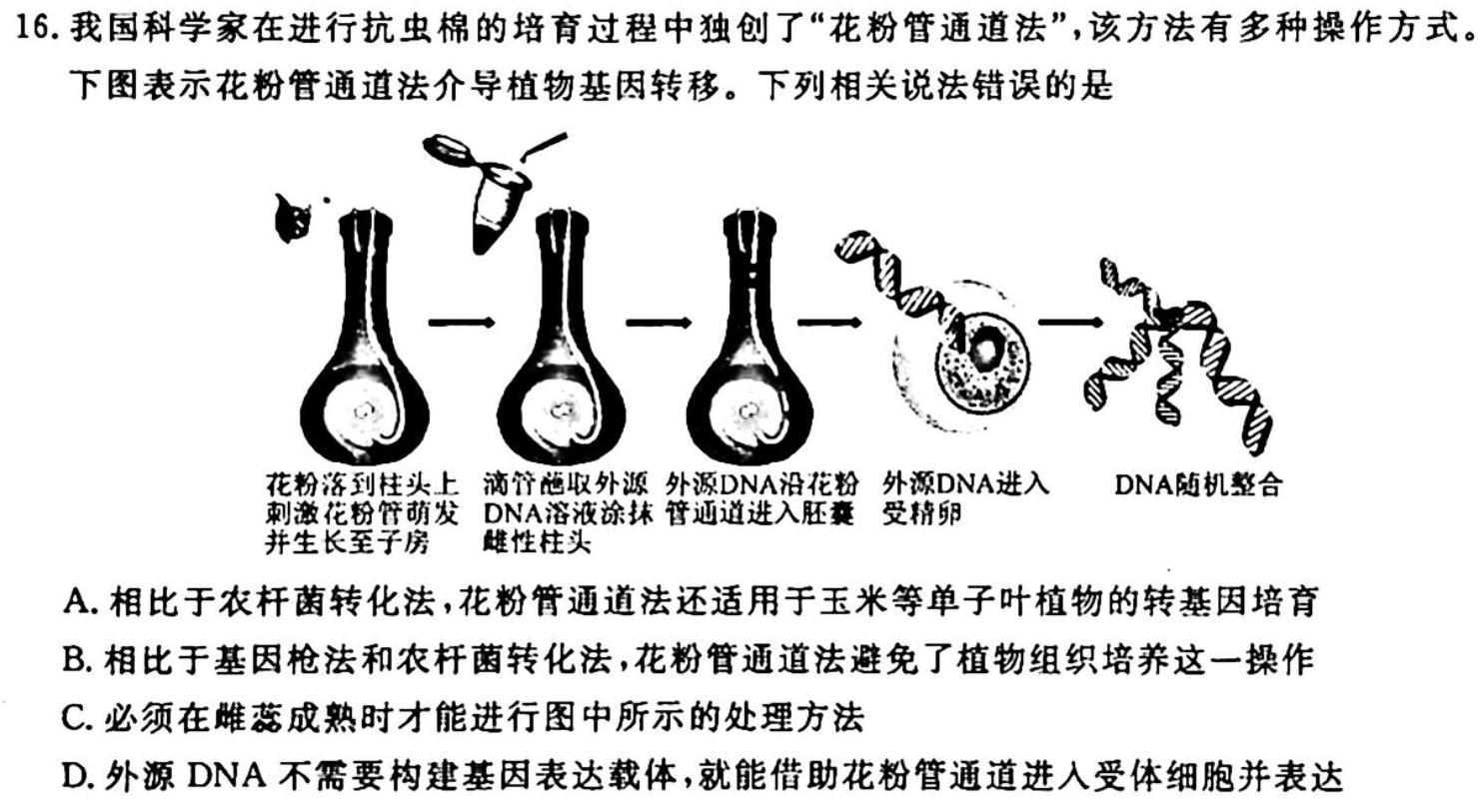 2023-2024学年山东省高一"选科调考"第一次联考(箭头SD)生物