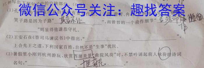 江西省南昌县2023-2024学年度第一学期七年级期中考试/语文