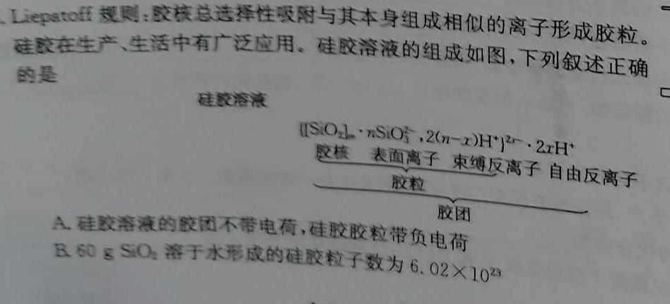 1陕西省2023-2024学年度第一学期四年级第二次阶段性作业A化学试卷答案