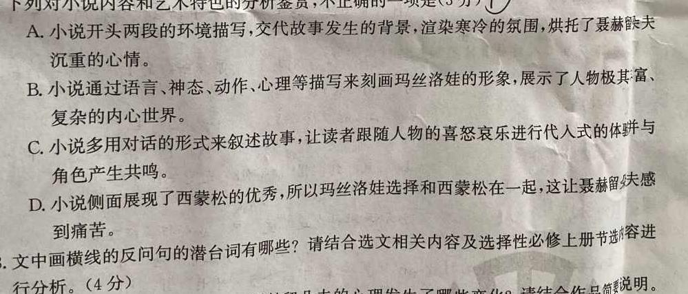 湖南省2024届高三年级上学期期中联考（11月）语文试卷 答案