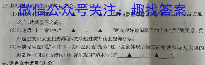 安徽省蚌埠市2024届九年级G5联动教研第一次阶段性调研/语文