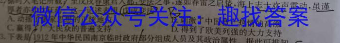 安徽省2023-2024学年度第一学期八年级期中素质教育评估试卷历史试卷