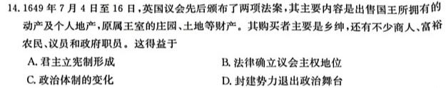 安徽省2023-2024学年度九年级自主测试（10.7）历史