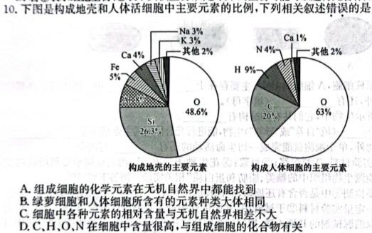 湖北云学新高考联盟高二年级10月联考生物