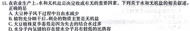 山西省实验中学2023-2024学年九年级第一学期第一次阶段性测评（卷）生物学试题答案