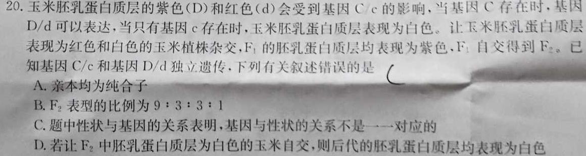 超级全能生·名校交流2024届高三第二次联考(4089C)【XX】生物学试题答案