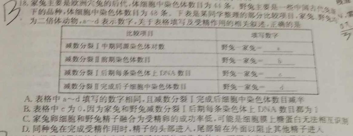 山西省吕梁市2023~2024学年度高三年级阶段性测试(11月)生物学试题答案