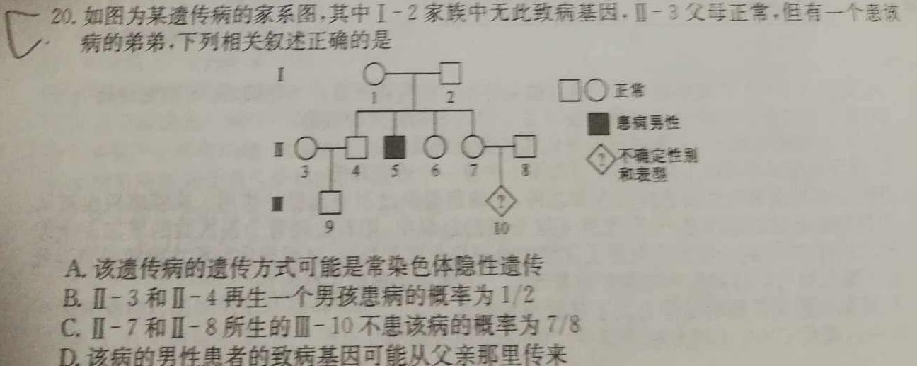 九师联盟2023-2024学年高二教学质量监测（期中）生物试卷答案