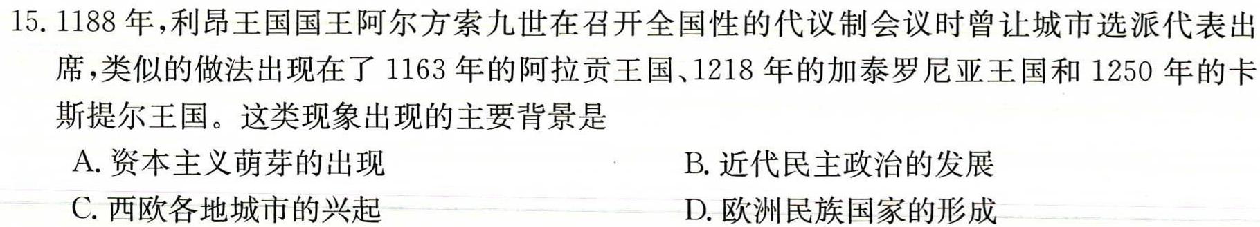 青桐鸣 2024届普通高等学校招生全国统一考试 青桐鸣大联考(高三)(11月)历史