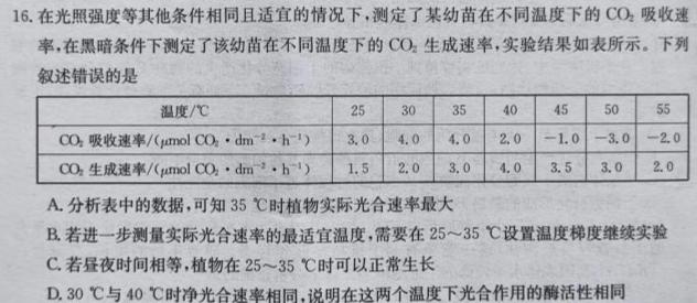 ［河北大联考］河北省2025届高二年级上学期10月联考生物学试题答案