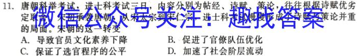 2024届全国名校高三单元检测示范卷(十一)历史试卷