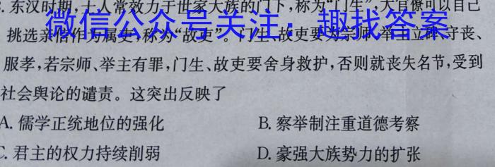 安徽省2023-2024学年耀正优+高二名校阶段检测联考(24004B)历史试卷