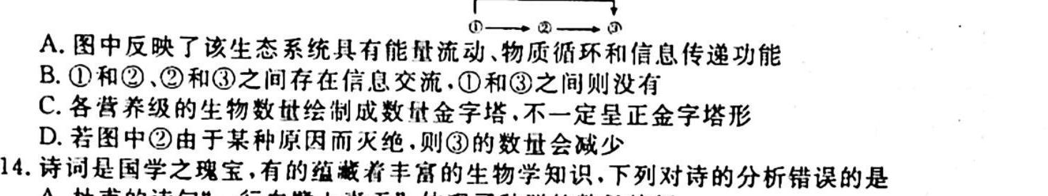 百师联盟•山西省2023-2024学年高一十月大联考生物学试题答案