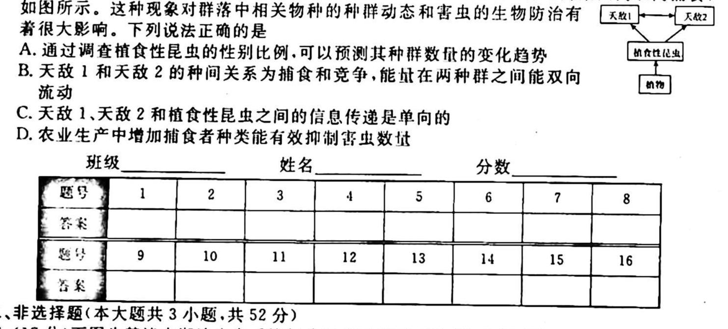 山西2023-2024年度教育发展联盟高一10月调研测试生物