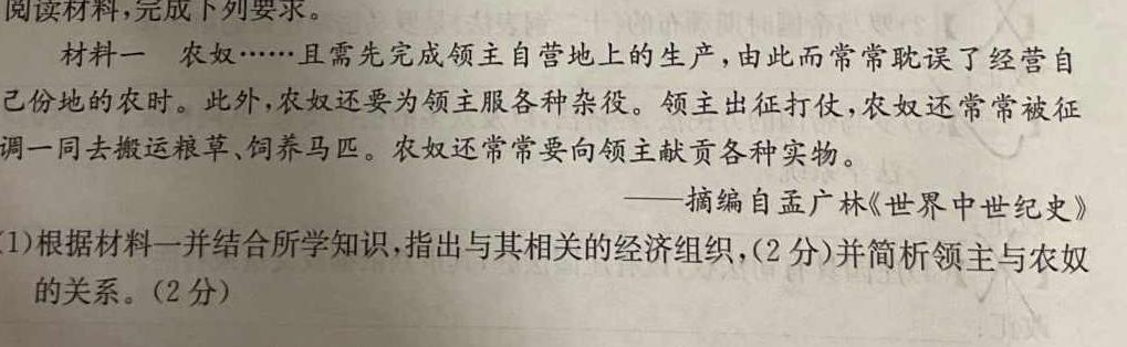 江西省2024届九年级初中目标考点测评（十二）历史