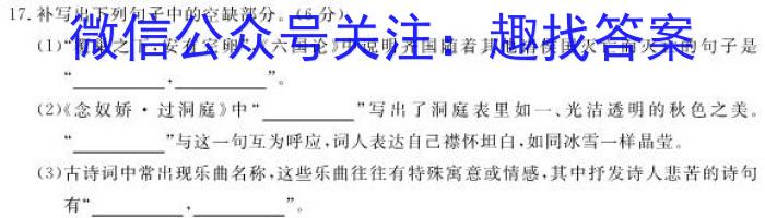 天一文化海南省2023-2024学年高三学业水平诊断(一)/语文