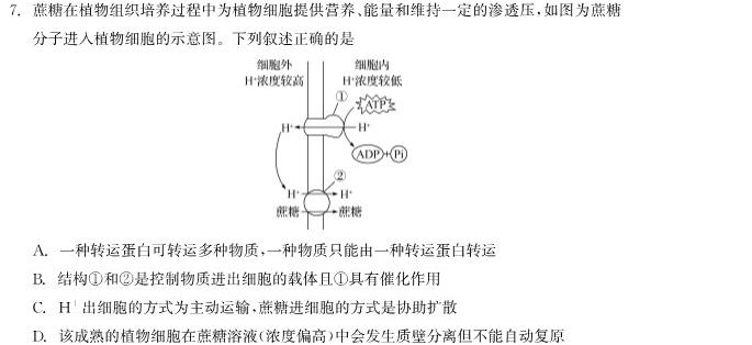 陕西省2023-2024学年度第一学期七年级期中调研Y生物
