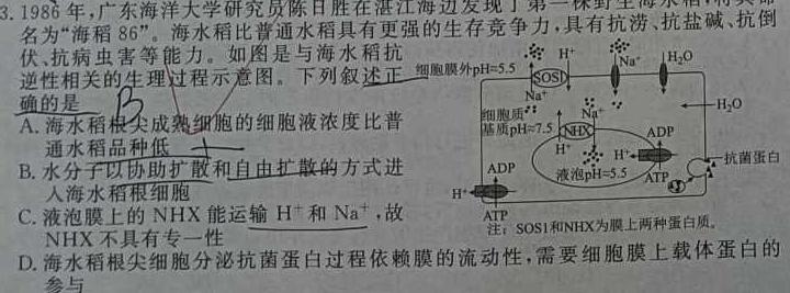 内蒙古2023-2024学年鄂尔多斯市第三中学高二年级第三次月考生物学部分