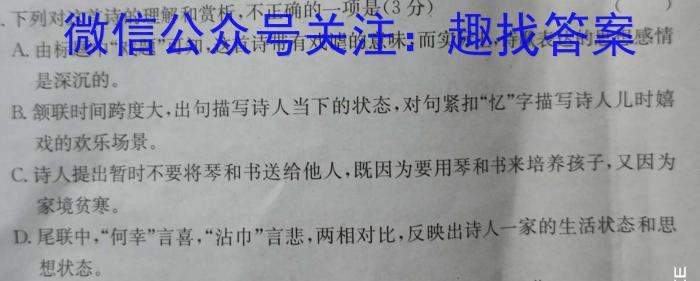 合肥名卷·2024届九年级S10联盟学科素养联考二语文