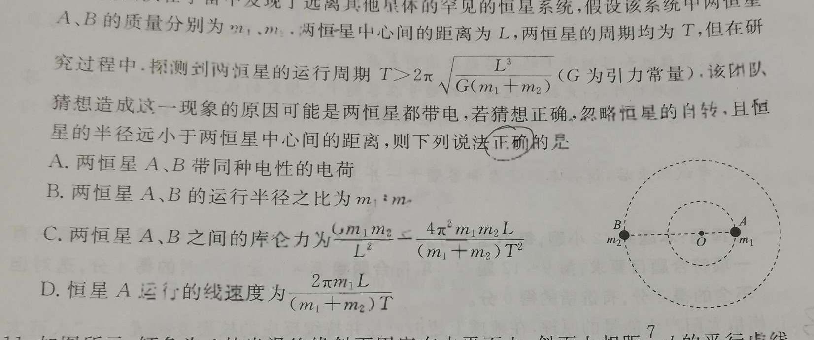 卓越联盟2024-2025高二9月开学考试(物理)试卷答案